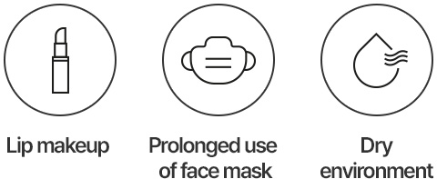 Lip makeup / Prolonged use of face mask / Dry environment